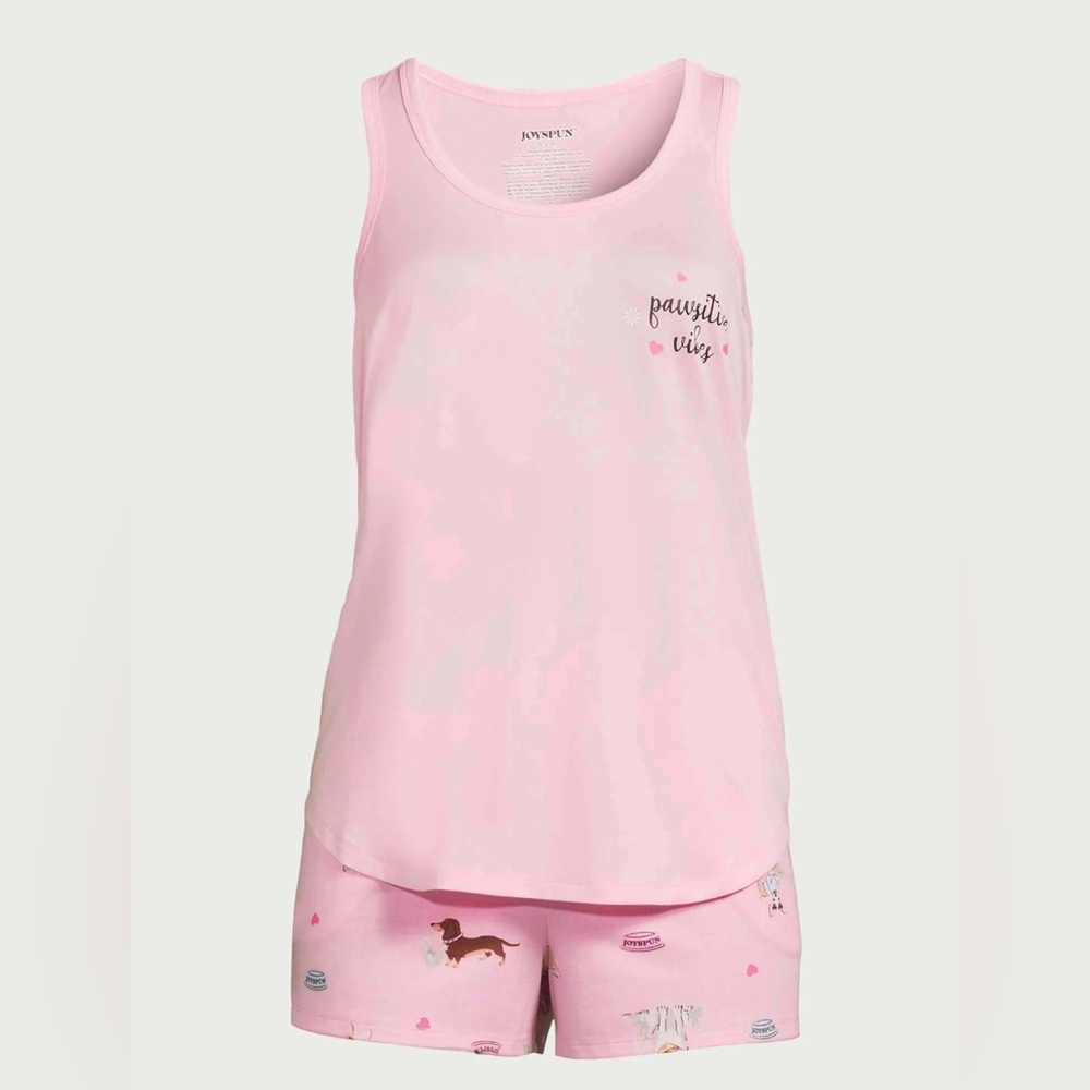 Joyspun Women's Print Tank Top and Shorts Pajama Set, 2-Piece